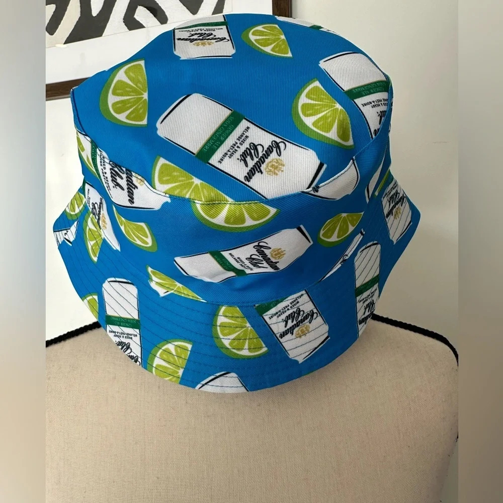 Canadian Club whiskey bucket hat reversible blue lime vintage  one size